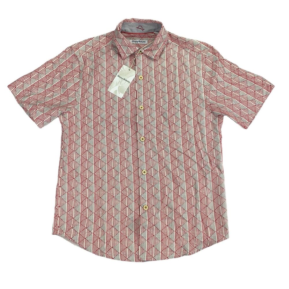 Tommy Bahama Mens Diamond Springs Silk Blend Short Sleeve Button Up Shirt Red S
